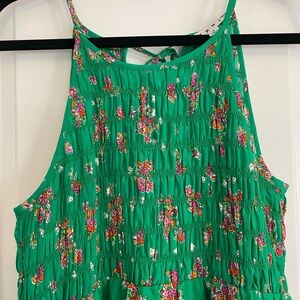 THML Green Floral Smocked Maxi Tiered Sundress